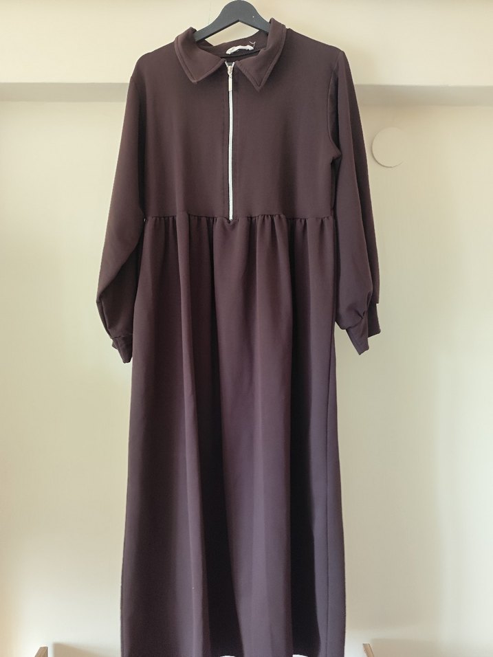 acı kahve iki iplik  sweat elbise ferace - Görsel 2