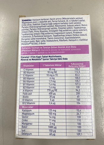 Elenatal 1 Hamilelik Öncesi ve Süresince Multivitamin - Görsel 2