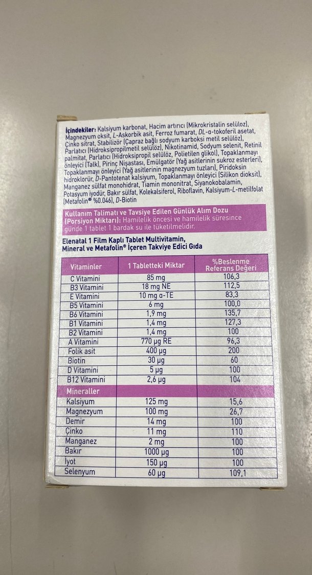 Elenatal 1 Hamilelik Öncesi ve Süresince Multivitamin - Görsel 2