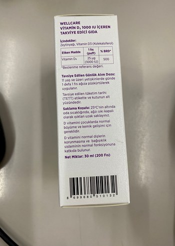 Wellcare Vitamin D3 1000 IU 30 ml Takviye Edici Gıda - Görsel 3