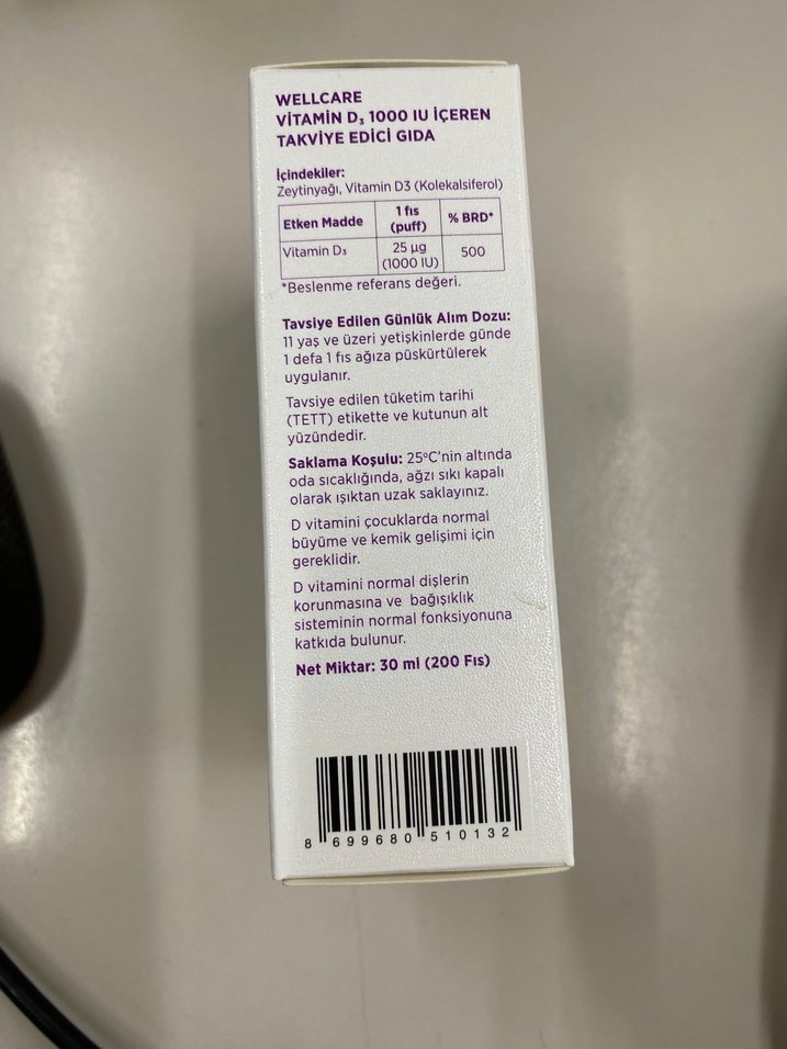 Wellcare Vitamin D3 1000 IU 30 ml Takviye Edici Gıda - Görsel 3
