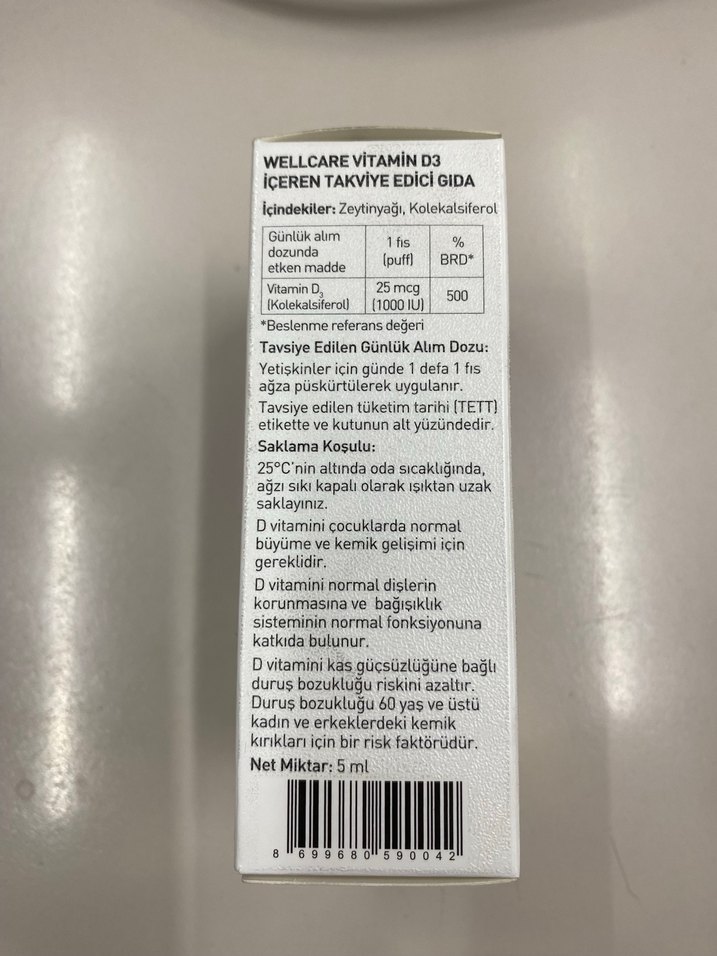 Wellcare Vitamin D3 Sprey 5 ml - Görsel 2