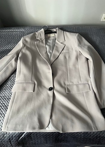 Gri Kadın Kumaş Düğmeli Blazer