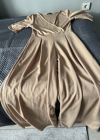 Zara V Yaka Bej Uzun Kadın Tulum