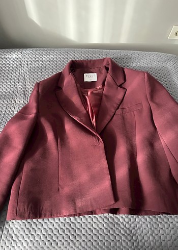 Bordo Saten Görünümlü Düğmeli Kadın Blazer