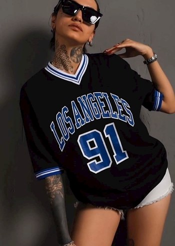 Siyah Los Angeles Baskılı Salaş Oversize Tişört