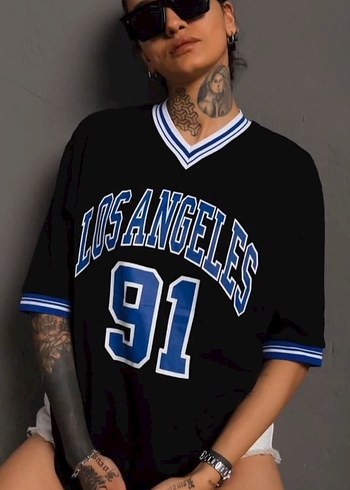 Diğer Siyah Los Angeles Baskılı Salaş Oversize Tişört