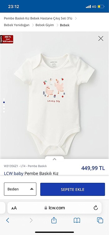 LC Waikiki LCW yenidoğan kız bebek takım
