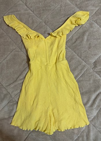 Kadın Sarı Keten Fırfırlı Kolsuz Tulum - Görsel 2