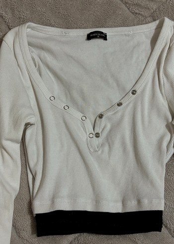 Uzun Kollu V Yaka Beyaz Crop Top - Görsel 3