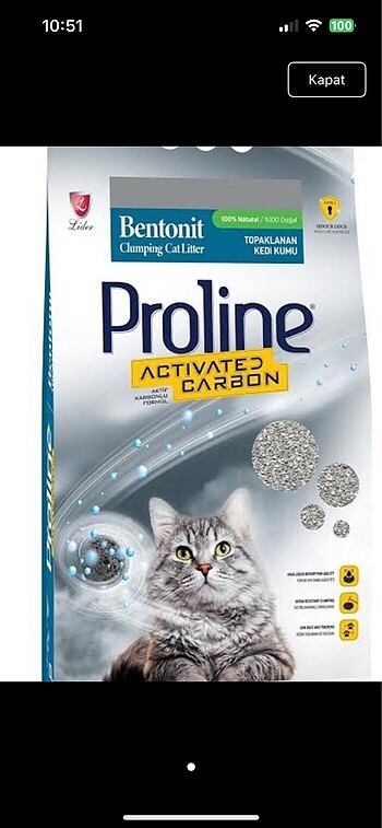 PROLİNE ACTİVE CARBON KEDİ KUMU
