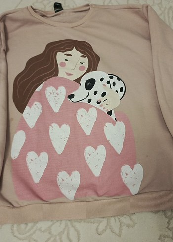 Kızlar için dantel detaylı pembe sweatshirt - Görsel 2