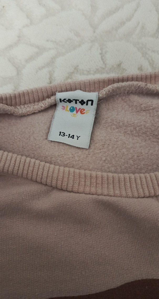 Kızlar için dantel detaylı pembe sweatshirt - Görsel 3