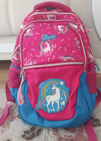 Renkli Unicorn Desenli Pembe Çocuk Okul Çantası