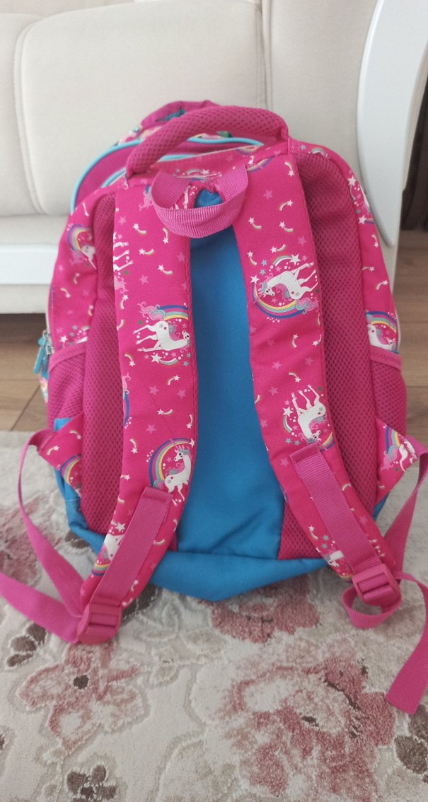 Renkli Unicorn Desenli Pembe Çocuk Okul Çantası - Görsel 4