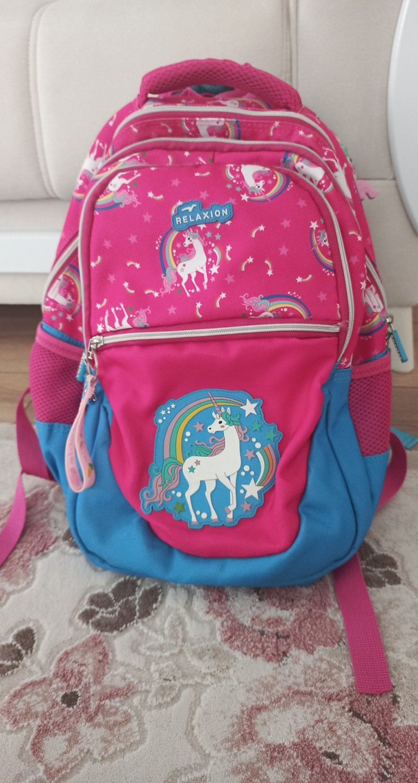 Renkli Unicorn Desenli Pembe Çocuk Okul Çantası - Görsel 3