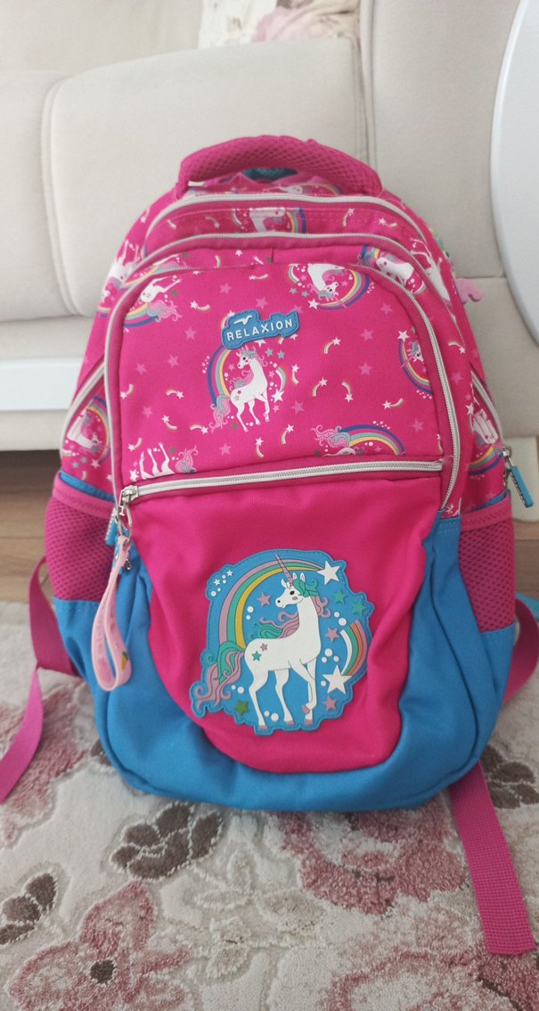 Renkli Unicorn Desenli Pembe Çocuk Okul Çantası - Görsel 2