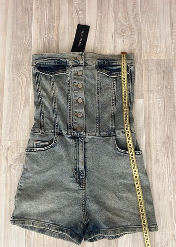 Trendyol milla mavi dikiş detaylı denim kadın tulum - Görsel 2