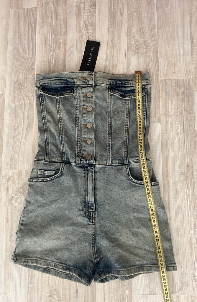 Trendyol milla mavi dikiş detaylı denim kadın tulum - Görsel 2