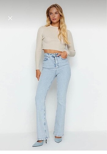 Mavi yüksek bel flare jeans