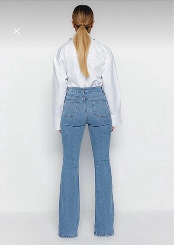 xs Beden mavi Renk Trendyolmilla mavi yüksek bel flare jeans
