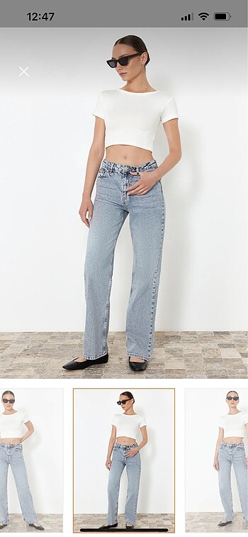 Trendyolmilla mavi yüksek bel wide leg jeans