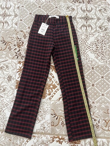xs Beden bordo Renk Pull&Bear ekoseli kadın pantolon