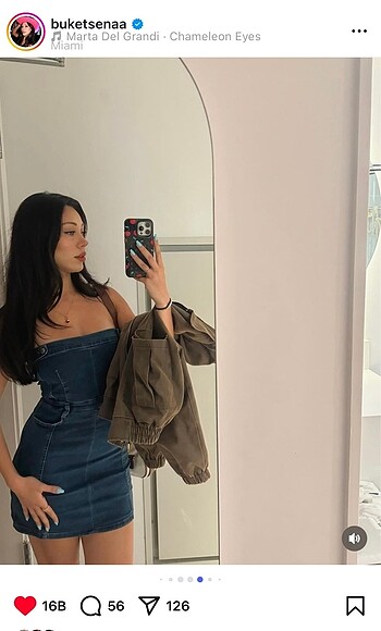Trendyol milla mavi düğme detaylı straplez mini denim elbise