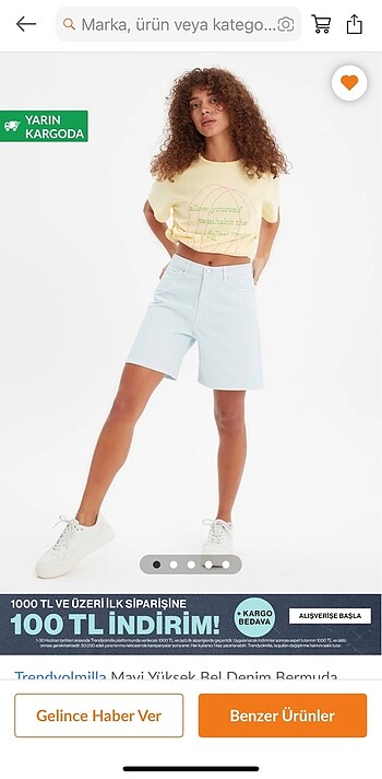 Trendyol milla beyaz yüksek bel denim bermuda şort