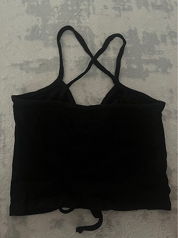 xs Beden siyah Renk Bershka sırt dekolteli siyah crop üst