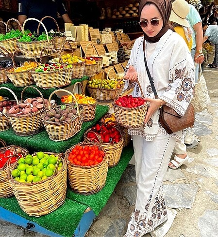 Happiness istanbul bej desenli kimono takım