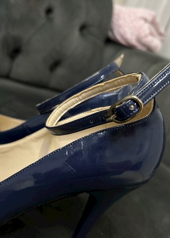 Lacivert bantlı Stiletto kadın ayakkabı - Görsel 10