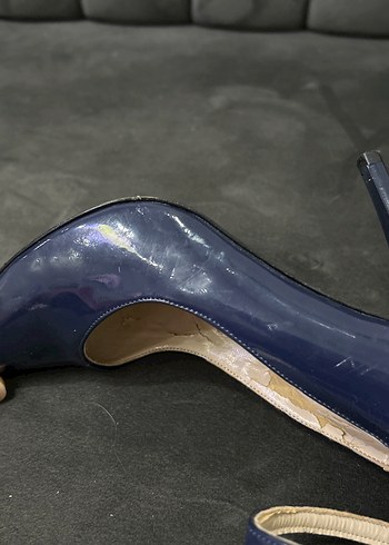 Lacivert bantlı Stiletto kadın ayakkabı - Görsel 7