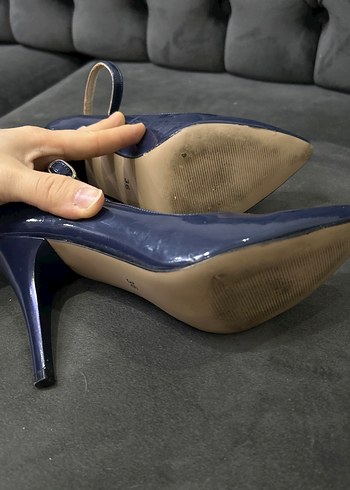 Lacivert bantlı Stiletto kadın ayakkabı - Görsel 4