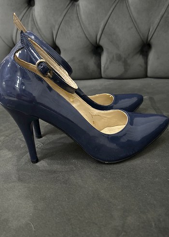 Lacivert bantlı Stiletto kadın ayakkabı - Görsel 3