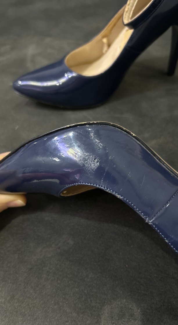 Lacivert bantlı Stiletto kadın ayakkabı - Görsel 5