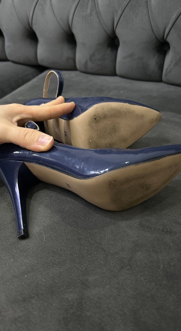 Lacivert bantlı Stiletto kadın ayakkabı - Görsel 4