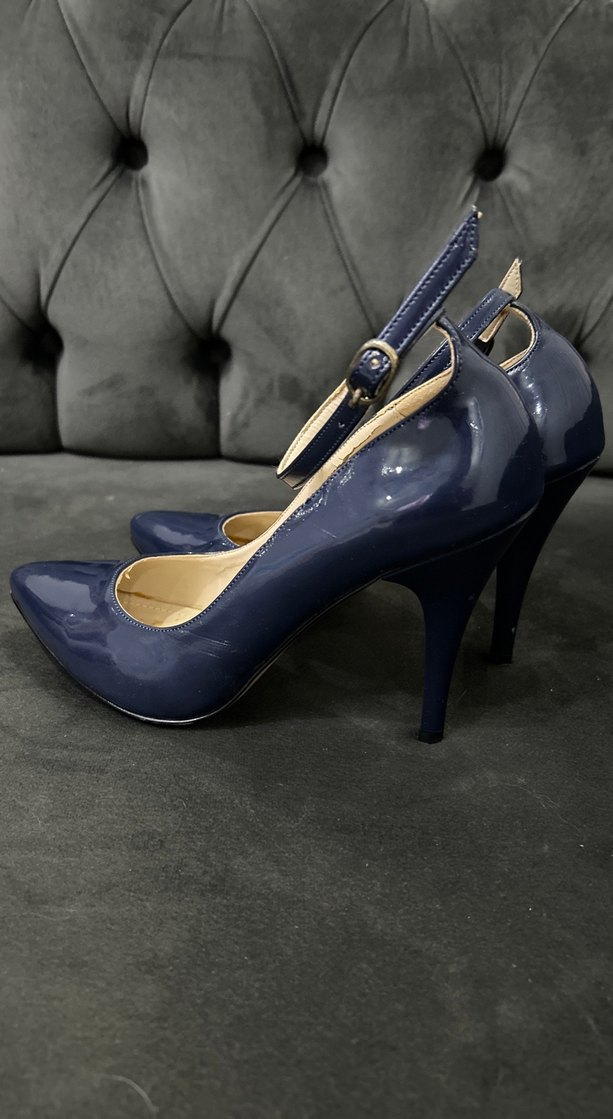 Lacivert bantlı Stiletto kadın ayakkabı - Görsel 2