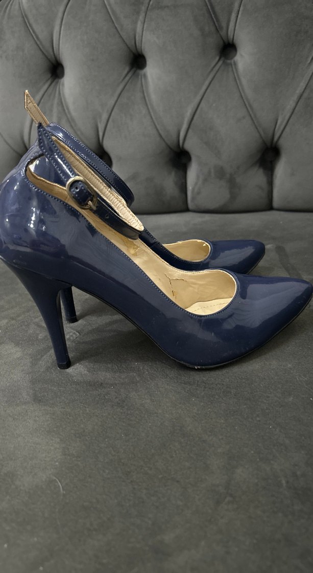 Lacivert bantlı Stiletto kadın ayakkabı - Görsel 3