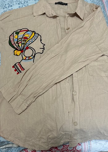 Nakışlı Bohem Kadın Keten Gömlek - Görsel 3