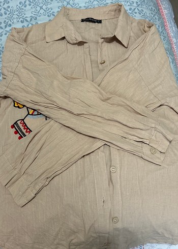 Nakışlı Bohem Kadın Keten Gömlek - Görsel 4