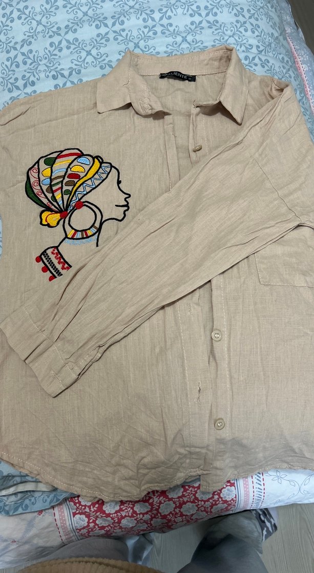 Nakışlı Bohem Kadın Keten Gömlek - Görsel 3