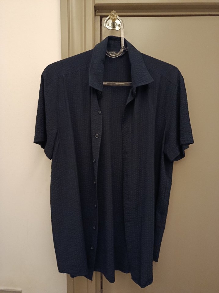 Siyah Keten Erkek Kısa Kollu Gömlek - Görsel 2