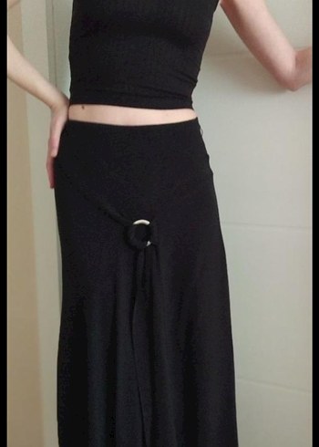 ZARA kuşak detaylı Siyah Uzun Kadın Etek - Görsel 7