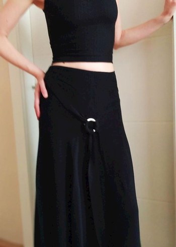 ZARA kuşak detaylı Siyah Uzun Kadın Etek - Görsel 5