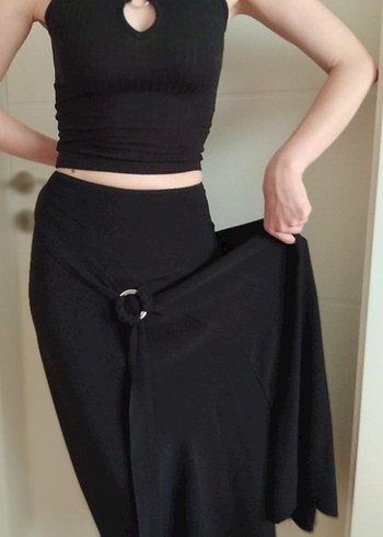 ZARA kuşak detaylı Siyah Uzun Kadın Etek - Görsel 4