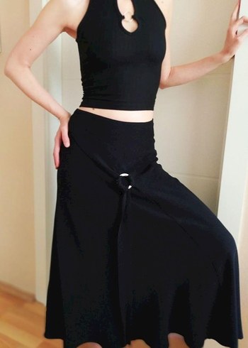 ZARA kuşak detaylı Siyah Uzun Kadın Etek - Görsel 6