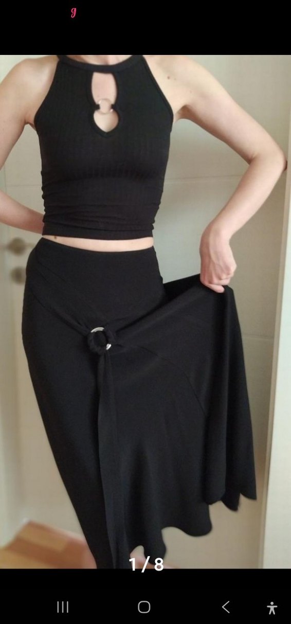 ZARA kuşak detaylı Siyah Uzun Kadın Etek - Görsel 4