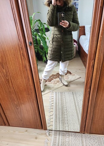 Us polo Kadın haki  Kürklü Uzun Kışlık Mont rengi koyudur - Görsel 12