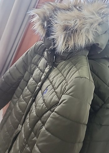 Us polo Kadın haki  Kürklü Uzun Kışlık Mont rengi koyudur - Görsel 5